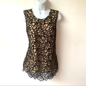 Lela Rose Crochet Silk Floral Top